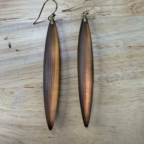 Long Gold-Tone Lucite Dangle Earrings With Fishhook Backs - Picture 10 of 10